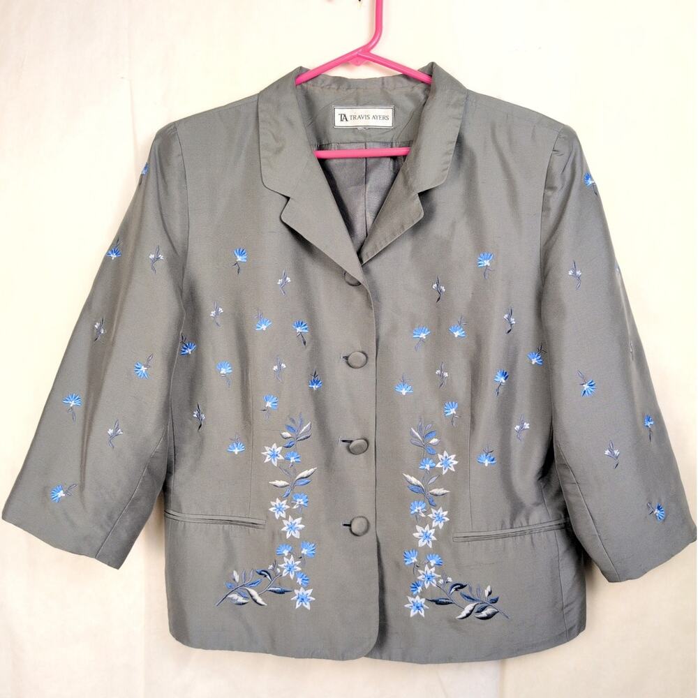 Vintage Travis Ayers silk floral embroidered boxy jacket Size 14 Lagenlook